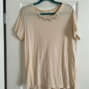 EUC Loft beaded neck cream T-shirt size XL
